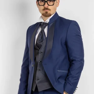 Abito Collo Coreana Collo Damascato 747 | Blu