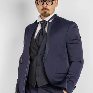 Abito Collo Coreana Damascato 716 | Blu