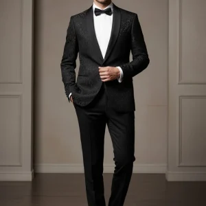 Abito completo giacca e pantalone smoking damascato nero