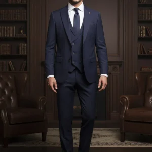 Abito completo giacca pantalone e gilet blu scuro monaco