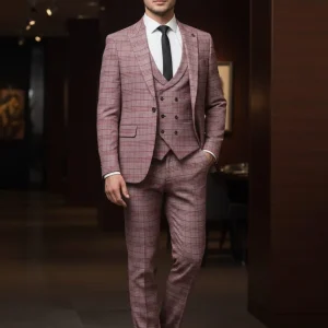 Abito completo giacca pantalone e gilet rosso quadro dandy