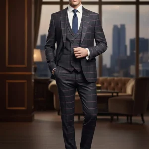 Abito completo giacca pantalone e gilet blu quadro dandy