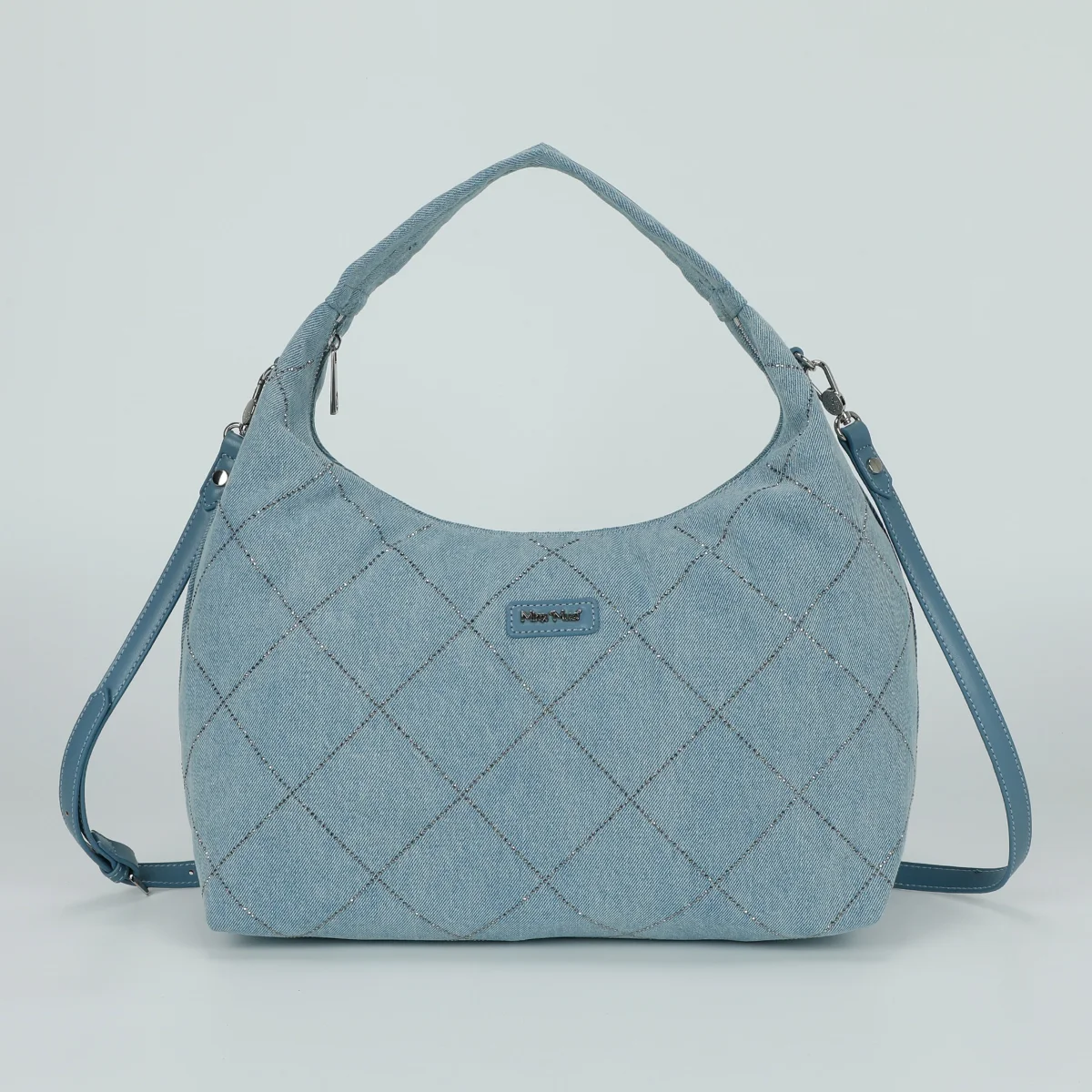 BORSA A SACCA IN JEANS CON STRASS - immagine 2