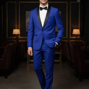 Abito smoking giacca e pantalone azzurro elettrico