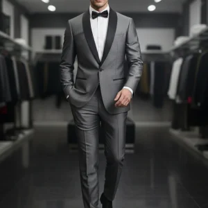 Abito completo giacca e pantalone smoking micro fantasia grigio scuro