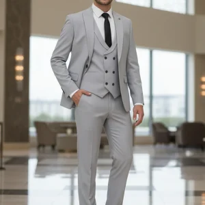 Abito completo giacca pantalone e gilet grigio chiaro dandy