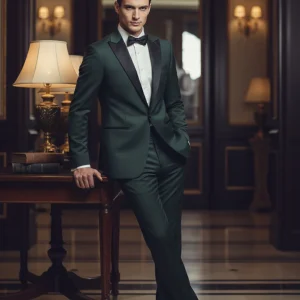 Abito completo smoking verde con petto a lancia