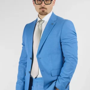 Abito Due Bottoni Tessuto Lavorato | Azzurro